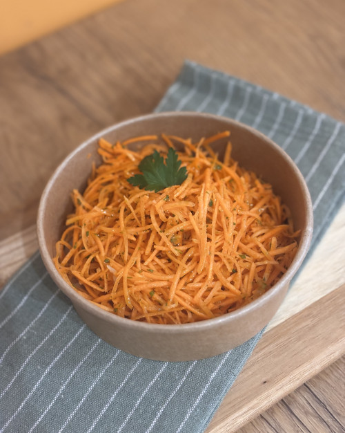 Carottes râpées huile olive citron menthe 