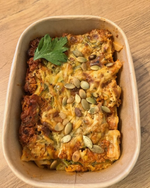 Lasagnes  aux  blettes et fromage frais fermier, champignons, potimarron,  pécorino