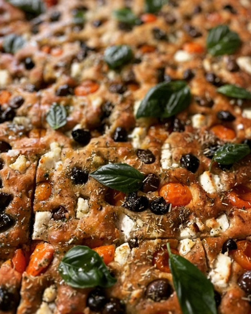 Focaccia sans gluten tomates cerises olives sur commande 