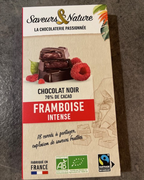 Chocolat 70% noir framboise intense